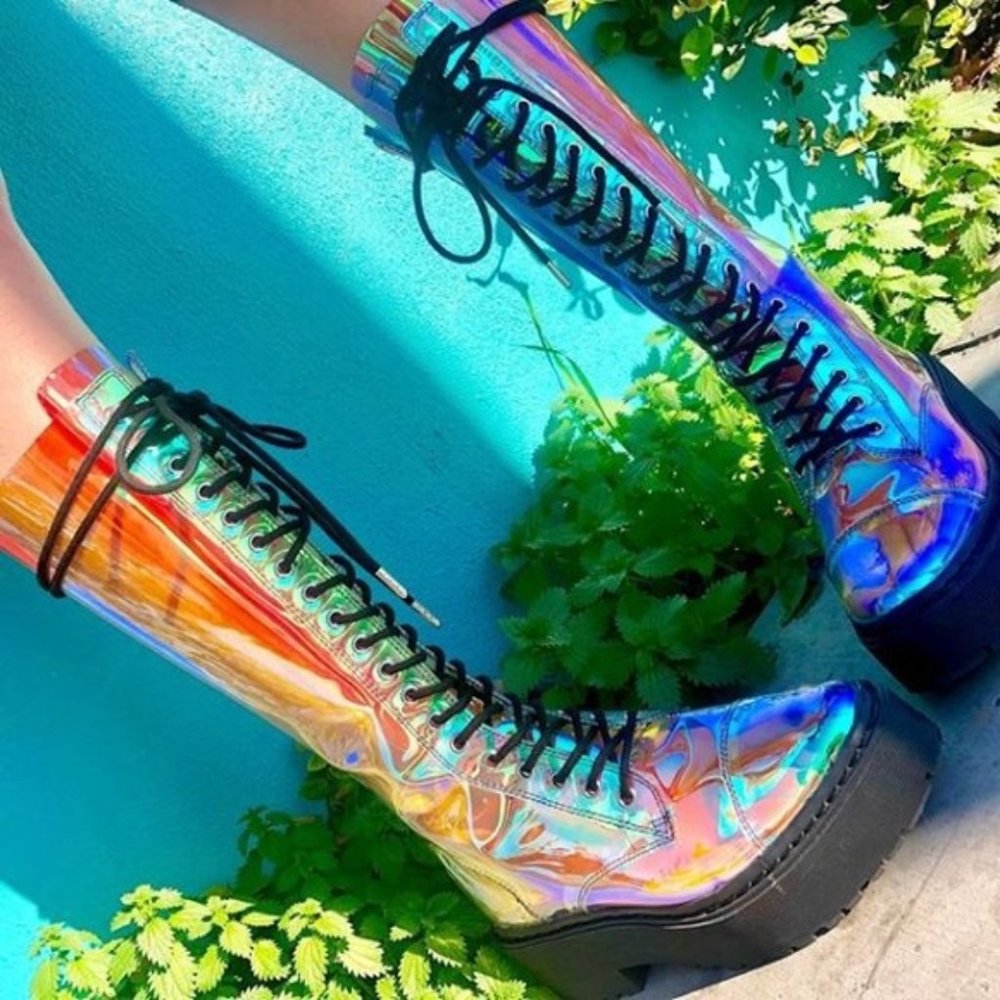 Current Mood/Dolls Kill Holographic Combat Boots